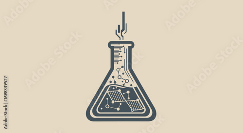 Conceptual icon of a laboratory flask with technology inside.