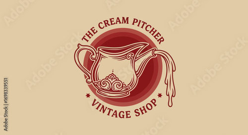 Vintage cream pitcher logo illustration for a classic shop.