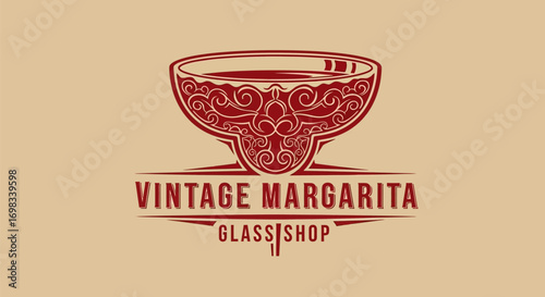 Vintage Margarita Glass Shop Logo with Ornate Details.