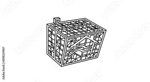 Monochrome line art illustration of a gabion basket.