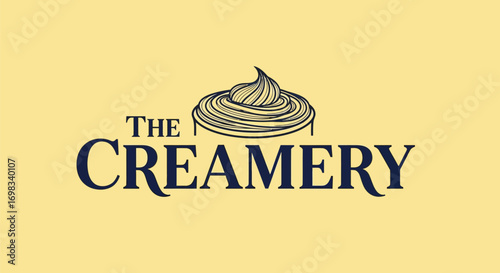 Vintage logo design for The Creamery featuring a whipped cream swirl.
