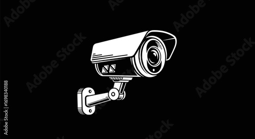 Detailed monochrome illustration of a modern security camera.