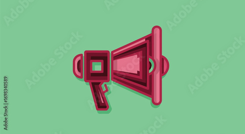 Red Megaphone Icon on Green Background.