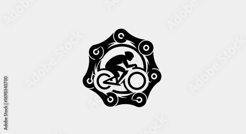 Cyclist in Bicycle Chain Logo Design.