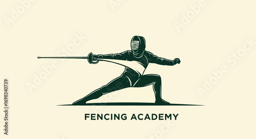 Dynamic fencer in a lunge position illustration logo.