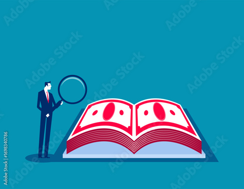 Businessmen read the book of money