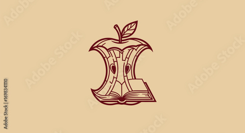 Creative Line Art Symbol of an Eaten Apple Core with a Book.