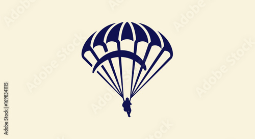 Simple blue parachute and skydiver icon design.