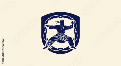 Pencak Silat martial artist warrior emblem logo.