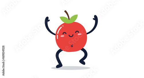 Happy cartoon tomato dancing with joy and enthusiasm in a lively and energetic manner
