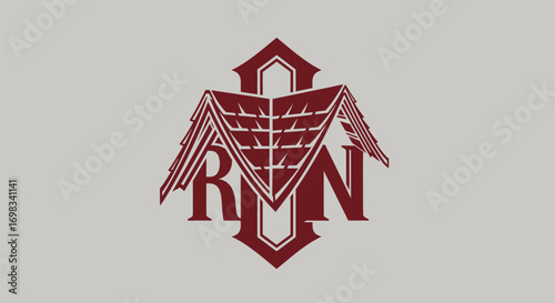 Roofing company logo with RN monogram and roof tile symbol.