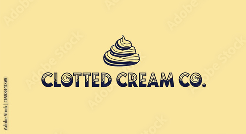 Vintage style logo for Clotted Cream Co with a cream swirl icon.