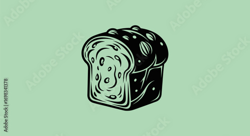 Vintage style black and white illustration of a sliced bread loaf.
