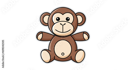 Cartoon Illustration of a Cute Brown Monkey with Smiling Face.