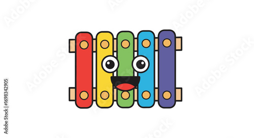Colorful Cartoon Xylophone Character with Happy Face.
