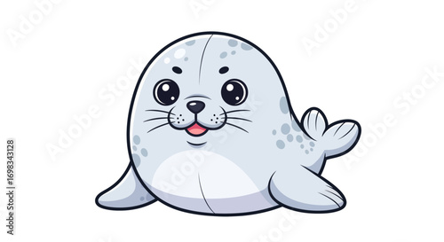 Cute Cartoon Seal with Big Eyes and Small Flippers.