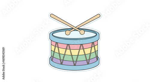 Cute Pastel Rainbow Drum with Drum Sticks.