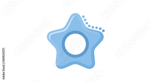 Blue Star-Shaped Baby Teether with Central Hole and Chain.