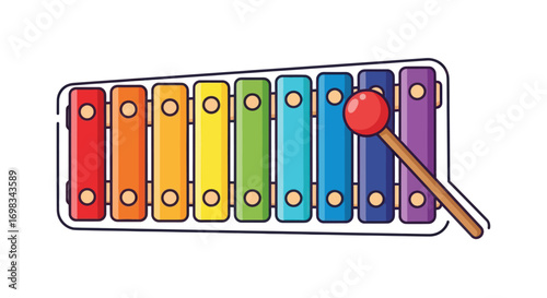 Colorful Rainbow Xylophone with Wooden Mallet for Musical Fun.