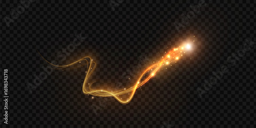 Fiery comet trail with glowing sparks and bright flame effect on transparent background. Perfect for fantasy illustrations, digital artworks, gaming effects and dramatic visual designs.
