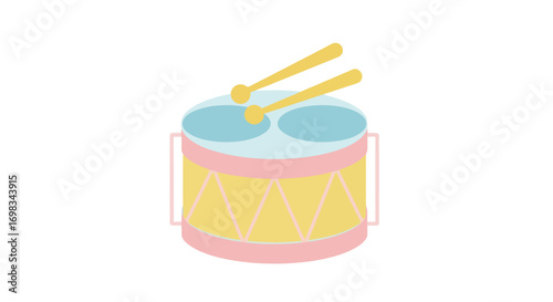 Pastel-Colored Double Drum with Wooden Sticks.