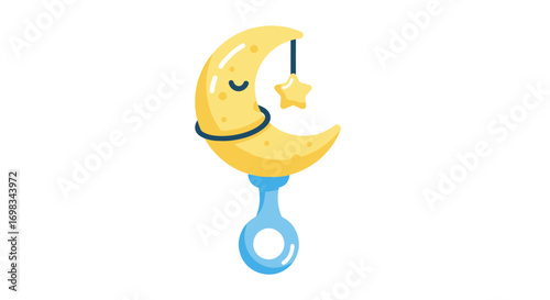 Adorable Yellow Crescent Moon and Star Baby Rattle Toy.