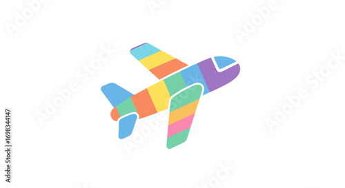 Colorful Rainbow Airplane Icon Design.