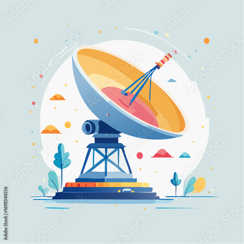 Large Satellite Dish with Pixel Art Style on Blue Background