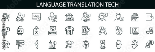 Language Translation Tech Icon Set for Multilingual Apps, AI Speech Tools, and Global UI Design