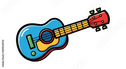 Cartoon Blue Acoustic Guitar Illustration with Red Headstock.