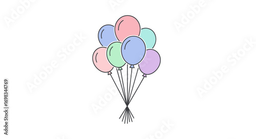 Bunch of Pastel Colored Balloons Tied Together for Celebration.