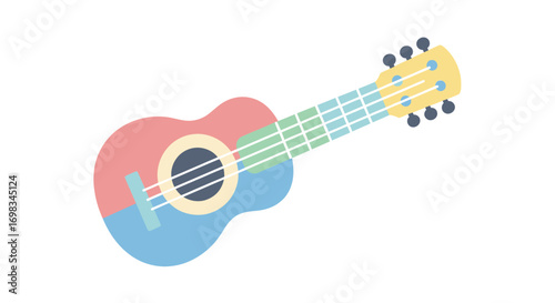 Colorful Ukulele with Pastel Hues and White Strings.