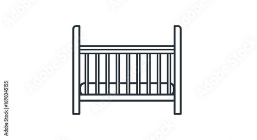 Simple Black and White Outline of a Baby Crib.