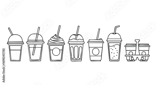 Enjoy refreshing iced drinks and smoothies with these stylish takeaway cups and carrier, perfect for summer days