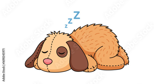 Adorable Sleeping Plush Dog Toy Soft Fur Brown and Beige.