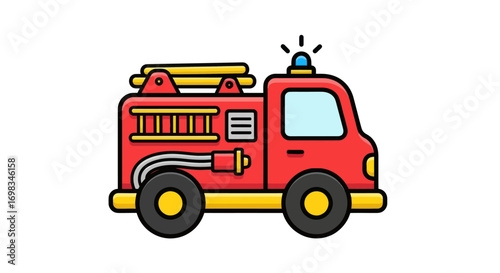 Cartoon Illustration of a Red Fire Truck with Siren.