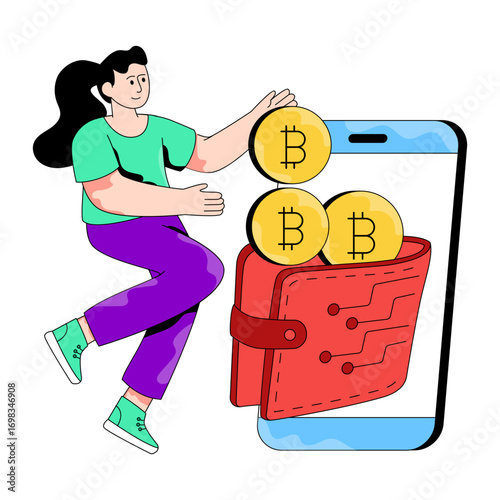 A unique design illustration of bitcoin wallet