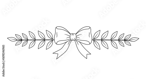 Elegant ornamental border design featuring a central bow adorned with laurel leaf branches on each side for decorative purposes