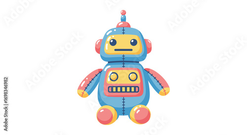 Cute Colorful Plush Robot Toy with Blue and Pink Details.
