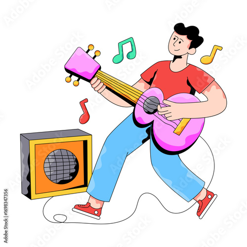 A string musical instrument, playing guitar illustration