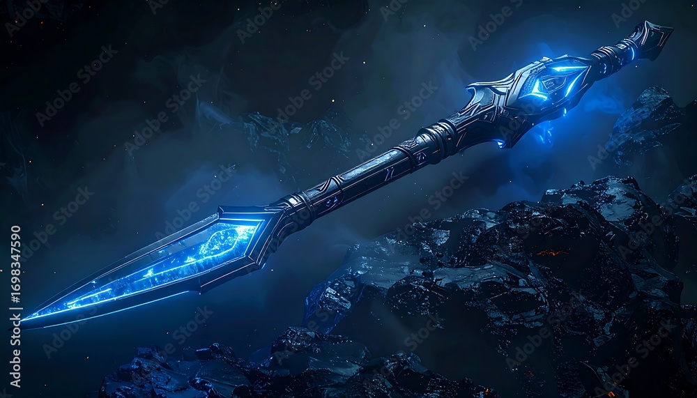 Fototapeta premium Futuristic spear glows blue