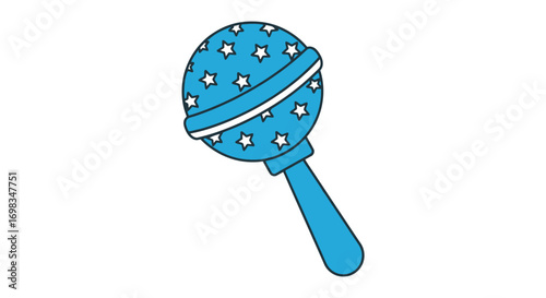 Blue Baby Rattle with Star Pattern and Handle.