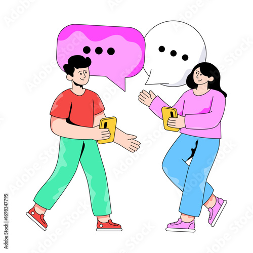A colored design illustration of people communicate