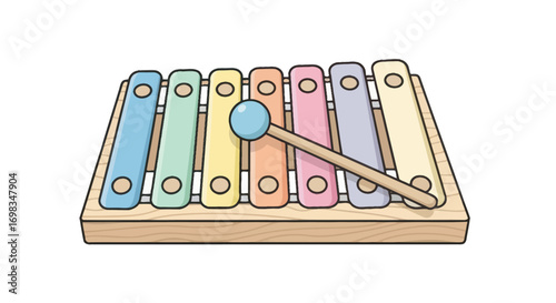 Colorful Wooden Xylophone with Mallet for Musical Play.
