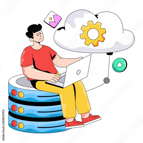 Conceptual flat design illustration of cloud server setting