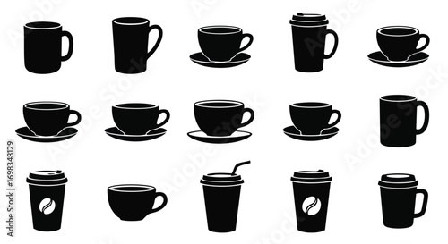 Coffee cup silhouettes offer versatile design elements for cafes, menus, or coffee-themed projects