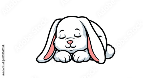 Adorable Sleeping Cartoon Bunny with Pink Inner Ears.