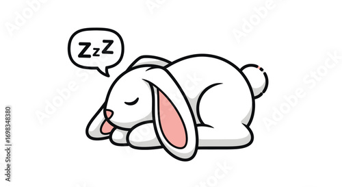 Cute Cartoon White Rabbit Sleeping Peacefully with Zzz Bubble.