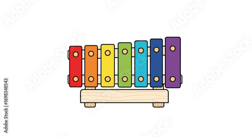 Colorful Wooden Toy Xylophone with Rainbow Keys.