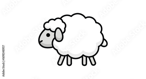 Cartoon Sheep with Fluffy Wool and Simple Design.